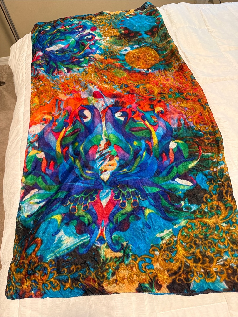 Source Unknown Vibrant Multicolor Abstract Velvet Wrap